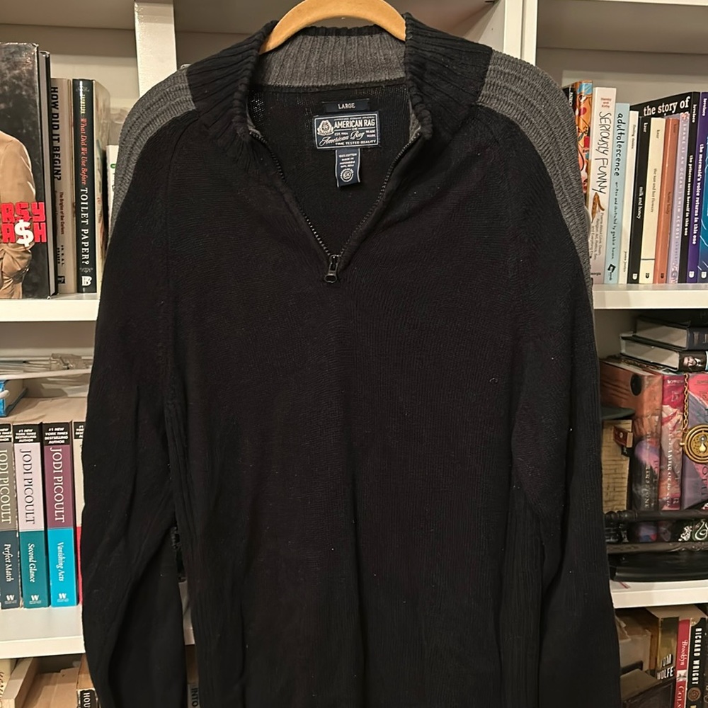 American Rag Black and Gray Zip up Collared Sweater
